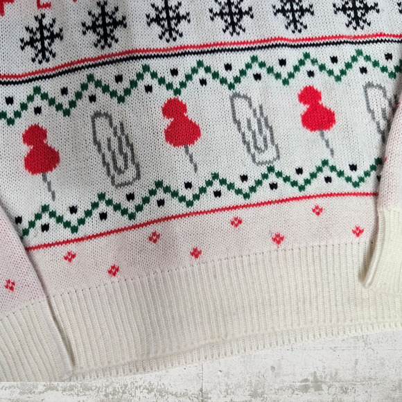 The Office Dunder Mifflin Holiday Fair Isle Knit Sweater White Red Size Small - Picture 4 of 9